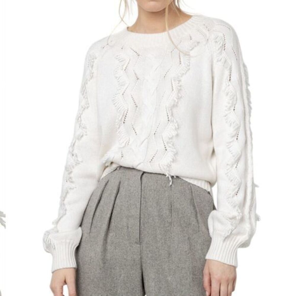 RAILS White Francis Fringe Sweater in Ivory XL